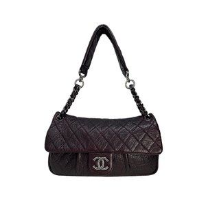 CHANEL Dark Purple Leather Lady Braid Chain Flap Quilted Distressed Lambskin Bag